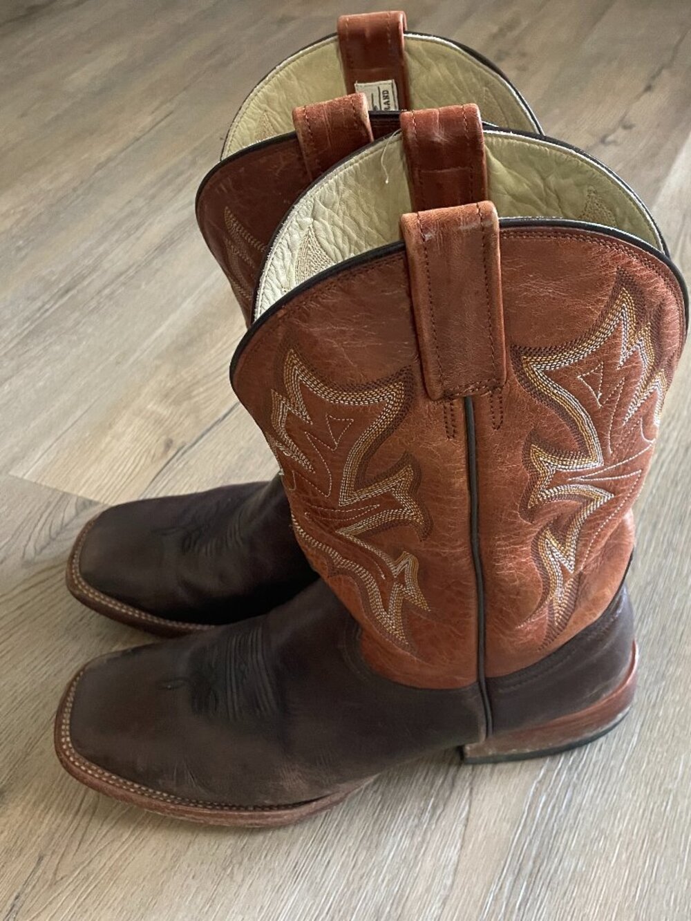 John B Stetson Men's 11B Leather Western Embroidered Calf Boots Brown!